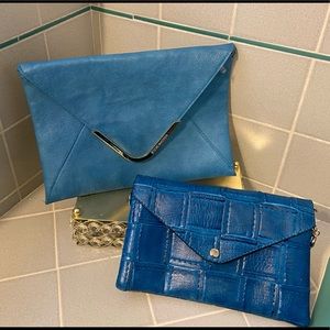 Steve Madden Gold Chain Cross Body & Blue Clutch.